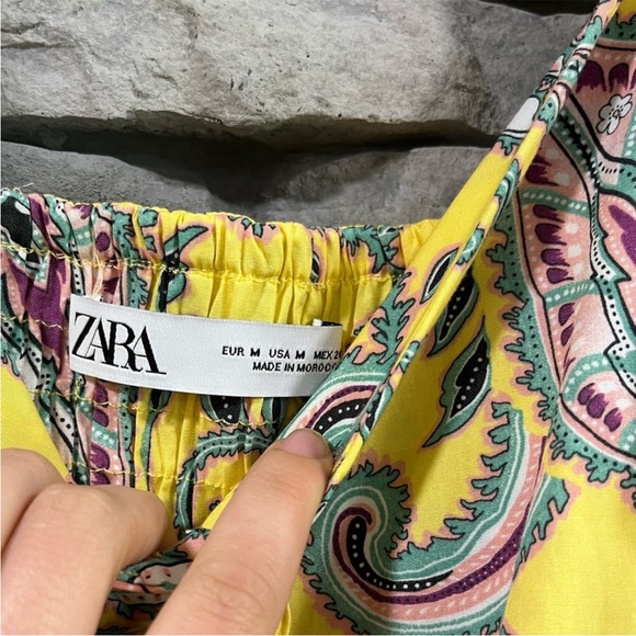 Zara blogger yellow paisley printed puff sleeve maxi dress peasant smock - Picture 7 of 13